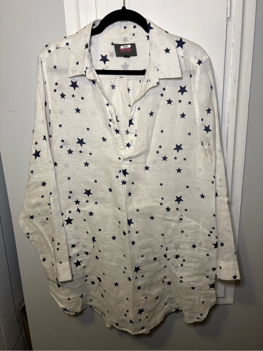 For Cynthia White Star-Print Swim Coverup 100% Linen